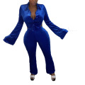 C7246 Latest Sexy Jogger Tracksuit Long Sleeve Backless Outfits Women 2 Piece Flare Pants Velvet Winter Sweatsuit Set